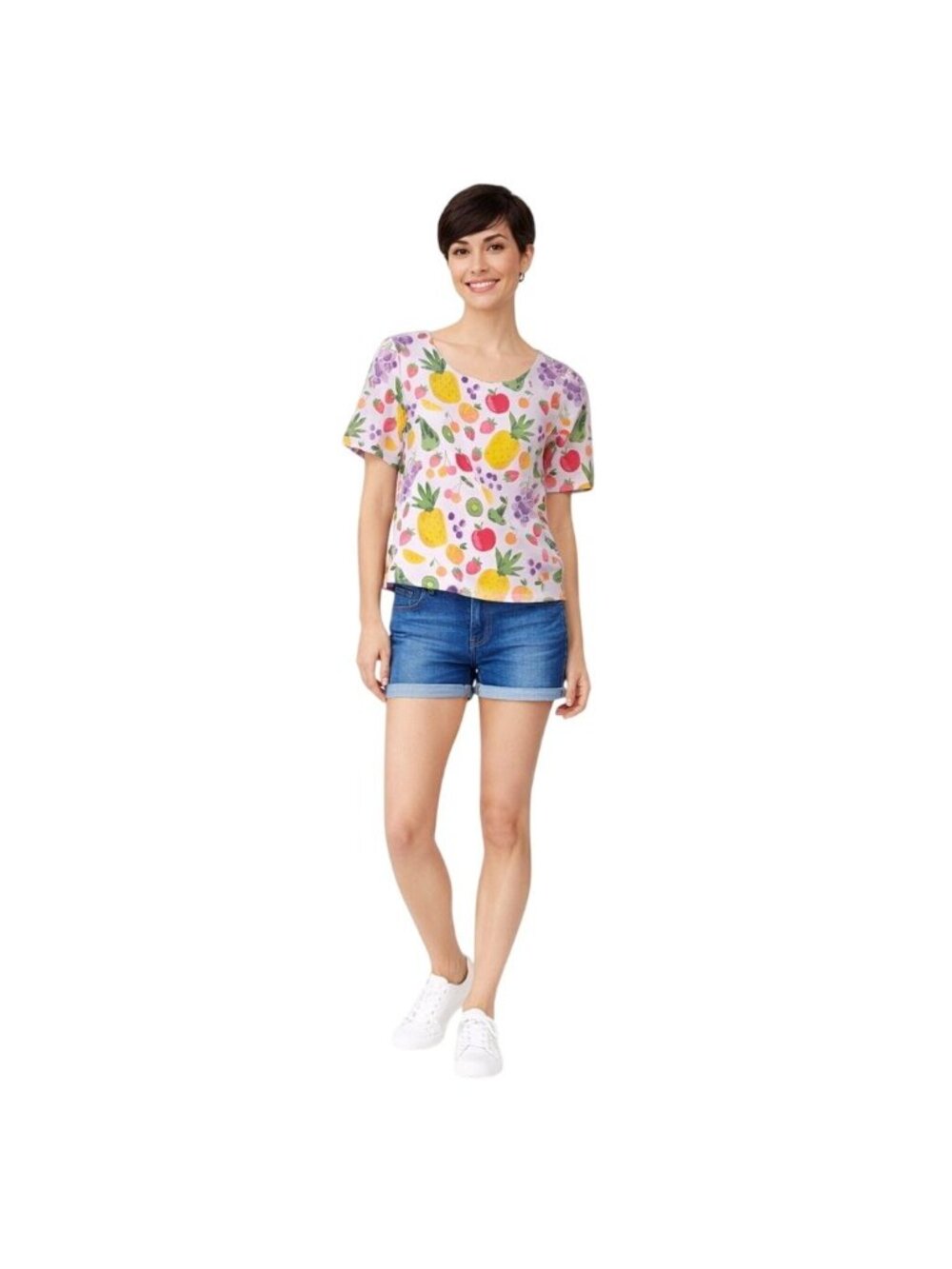Modcloth Princess Highway Size 2 Pink Fruit Print Short Sleeve Top New